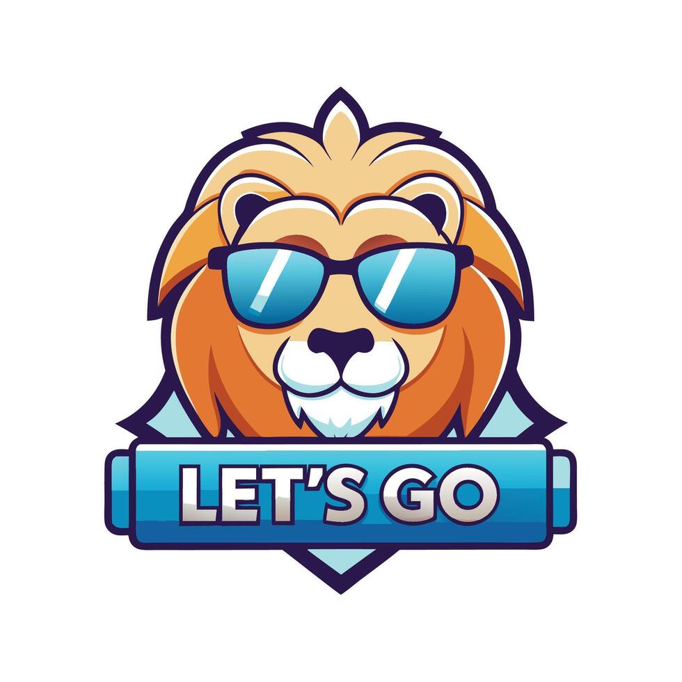 a lion wearing sunglasses and a let's go banner vector