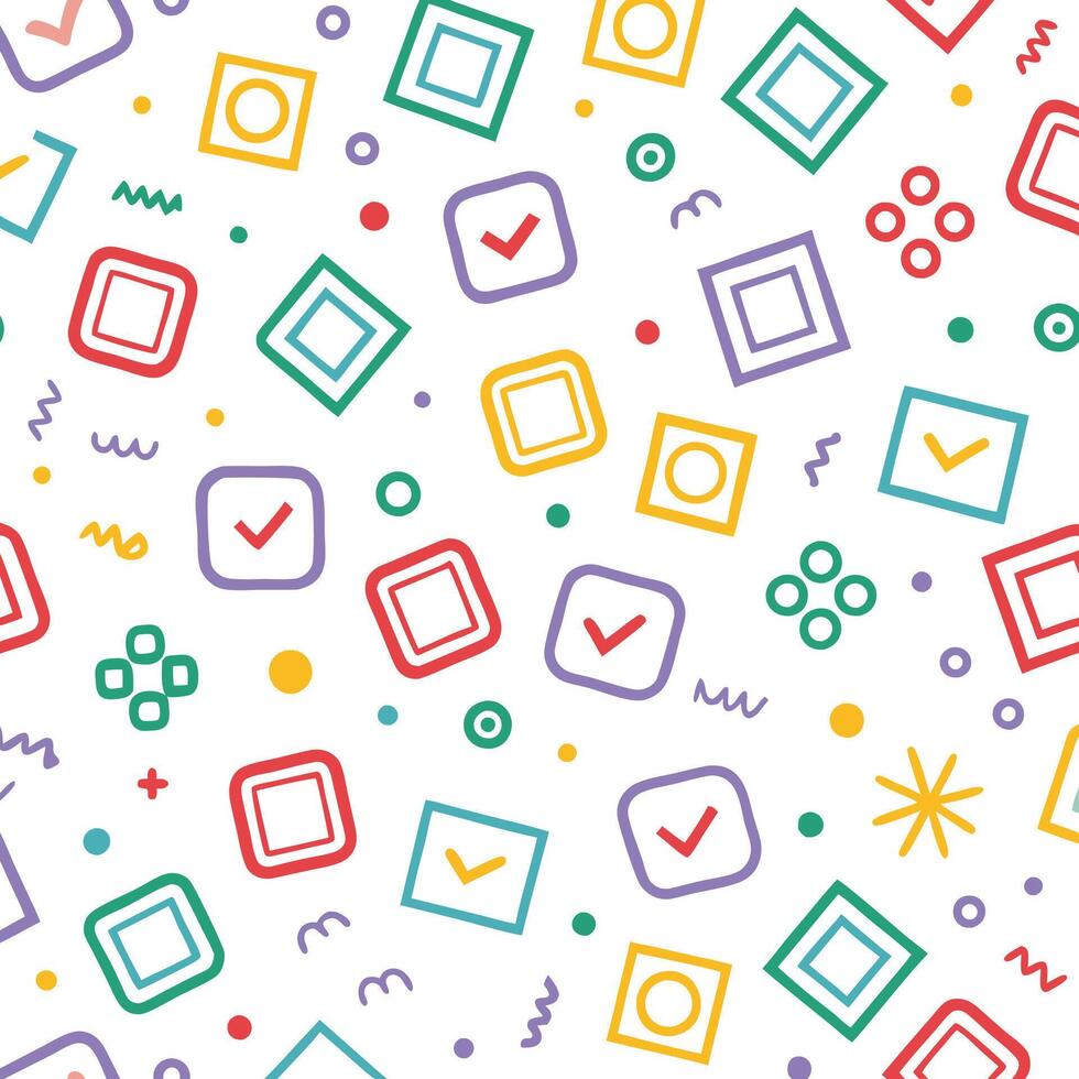 a colorful pattern with squares and check marks vector
