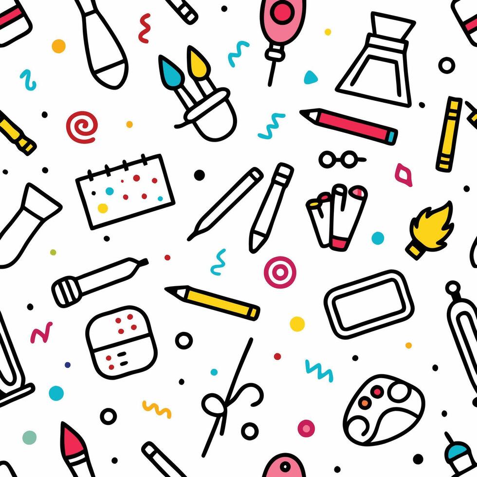 art supplies seamless pattern illustration vector