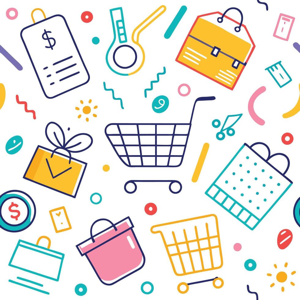 shopping seamless pattern with colorful icons vector