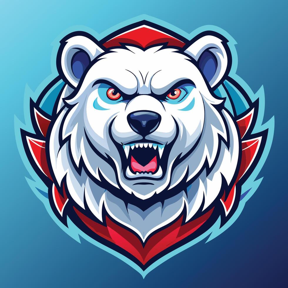 the polar bear mascot head on a blue background vector
