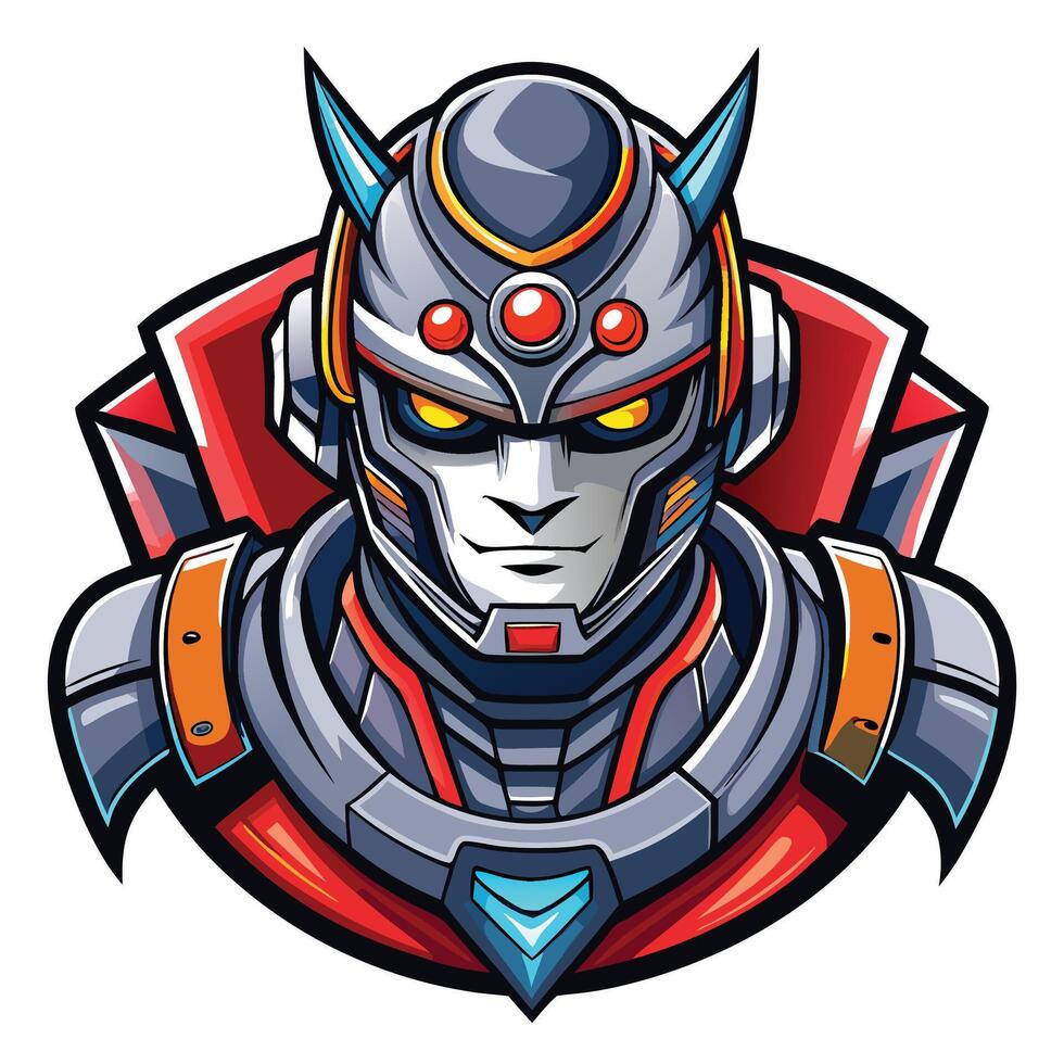 a robot head with red eyes and a helmet vector