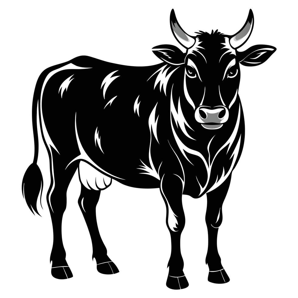 black and white cow on white background vector