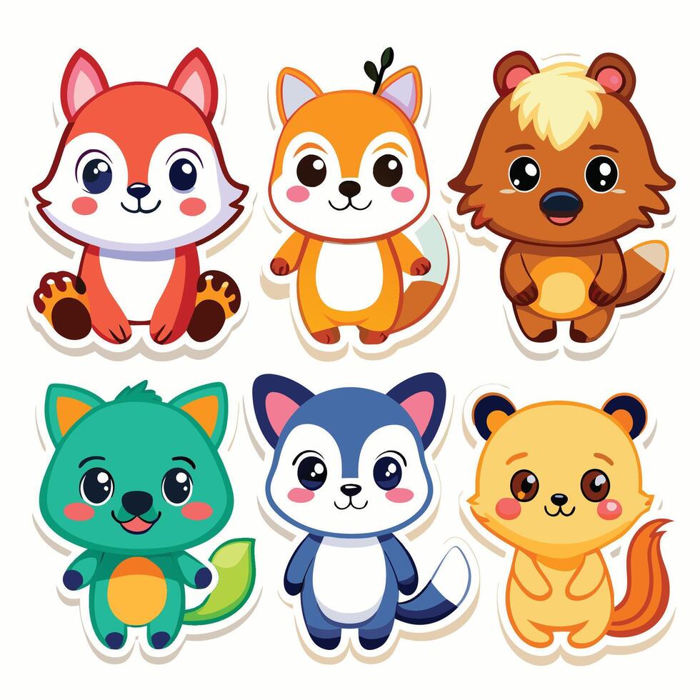 set of cute woodland animals illustration vector
