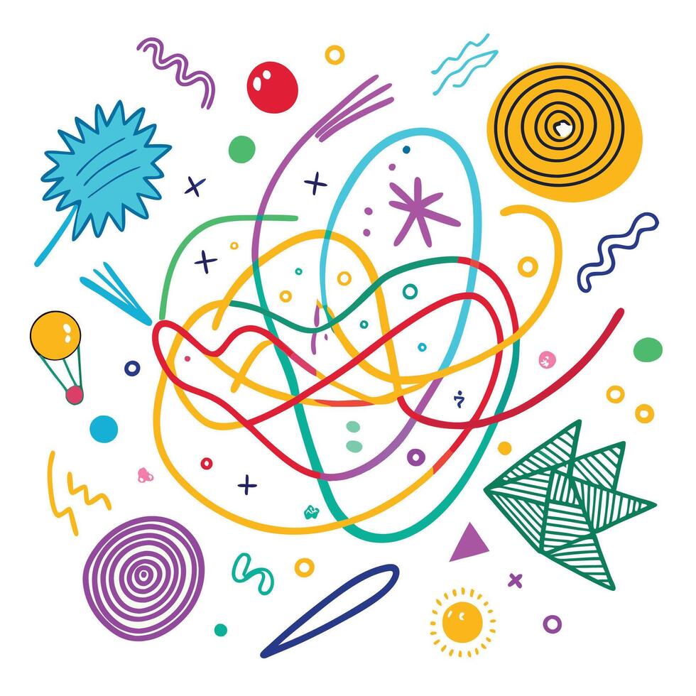colorful abstract design with various shapes and lines vector