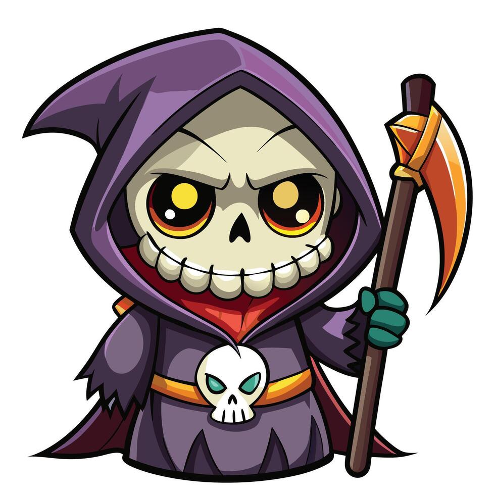 cartoon grim reaper holding a scythe and skull vector