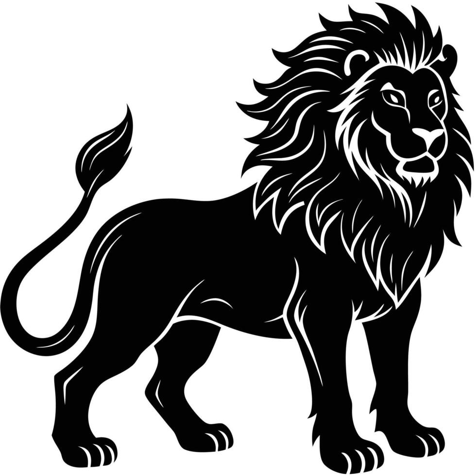a black and white lion on a white background vector