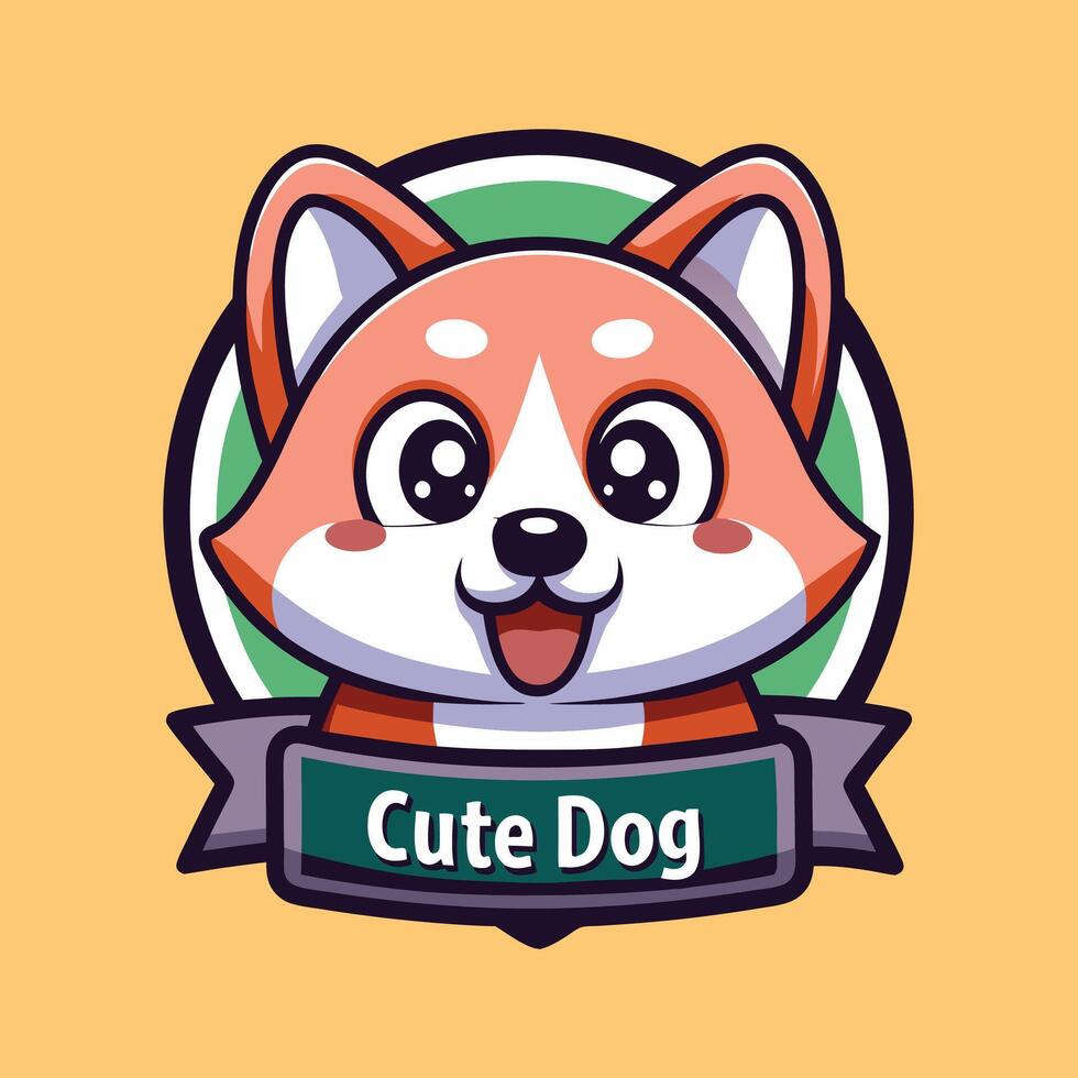 a cute dog logo with a ribbon around it vector