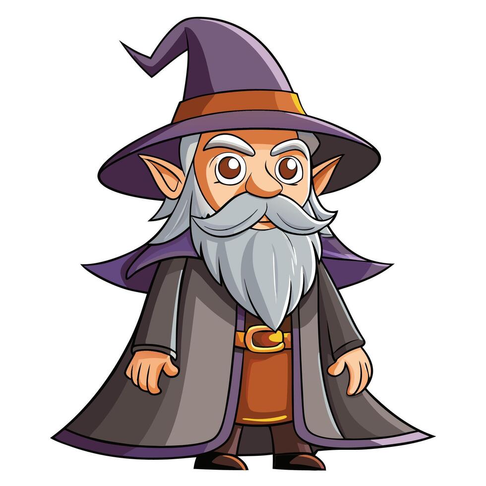 cartoon wizard with long white beard and hat vector
