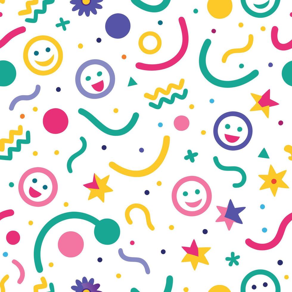 a colorful pattern with smiley faces and stars vector