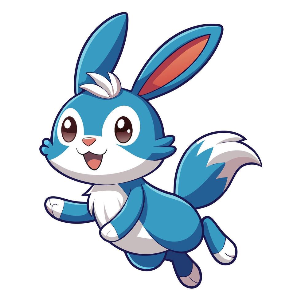 a cartoon blue rabbit running and jumping vector