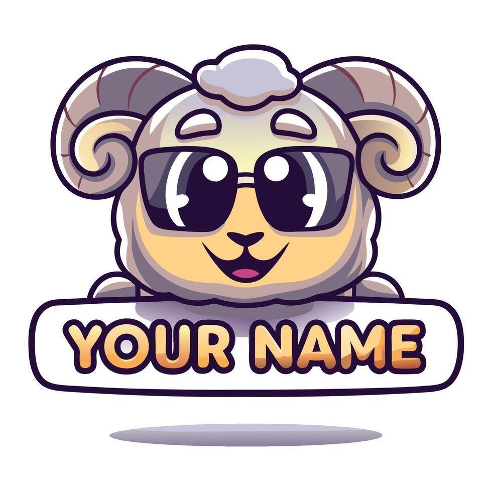 a cartoon sheep wearing sunglasses and holding a sign that says your name vector