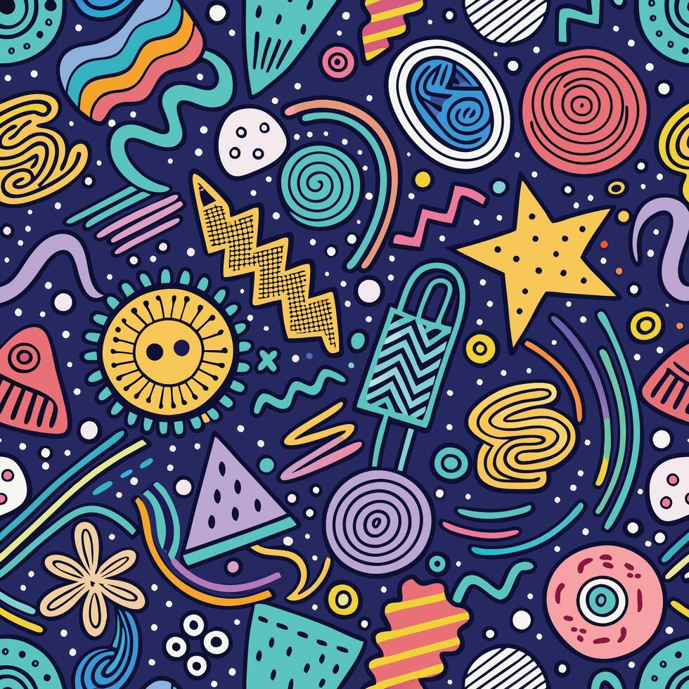 seamless pattern with colorful objects and shapes vector
