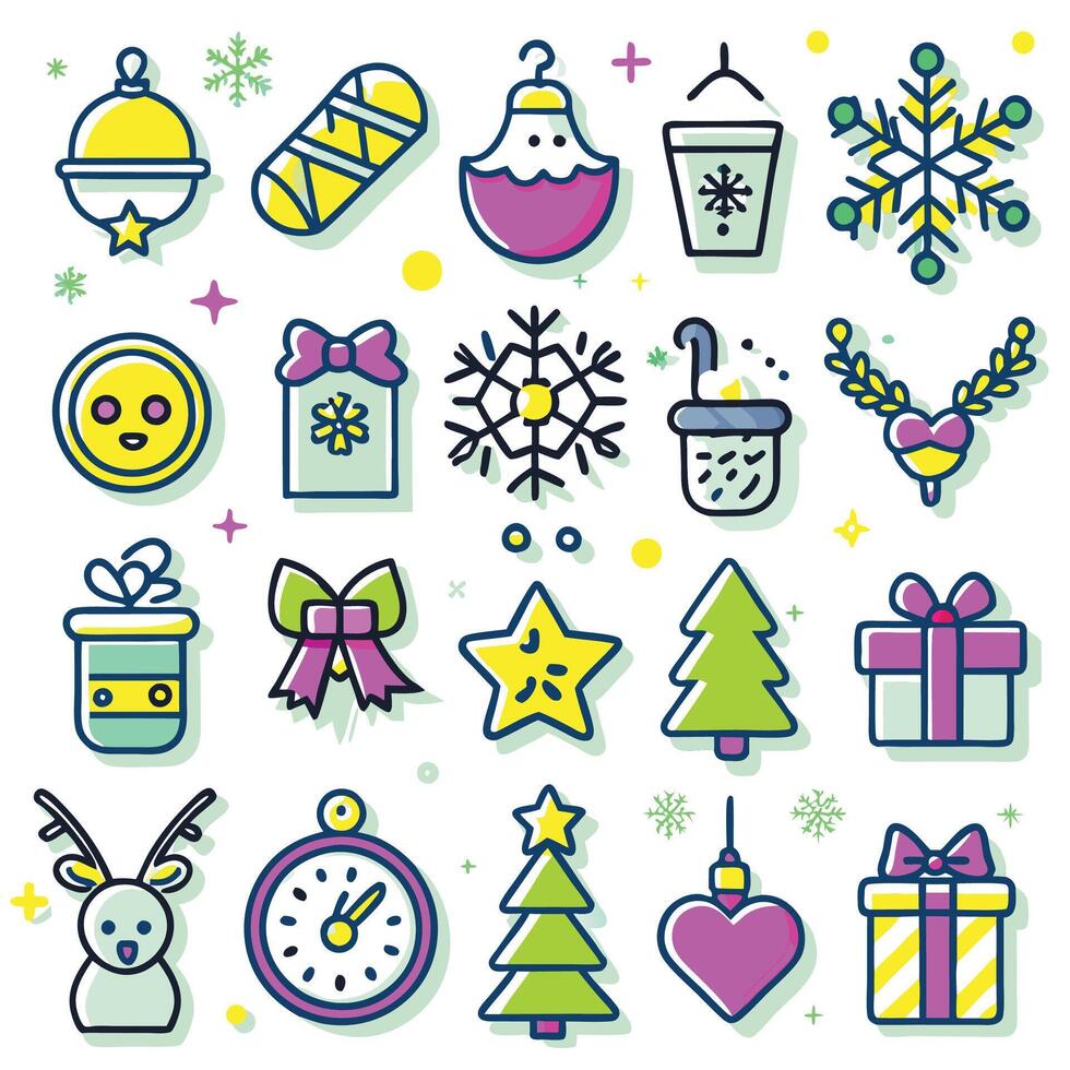 christmas icons set in a line style vector