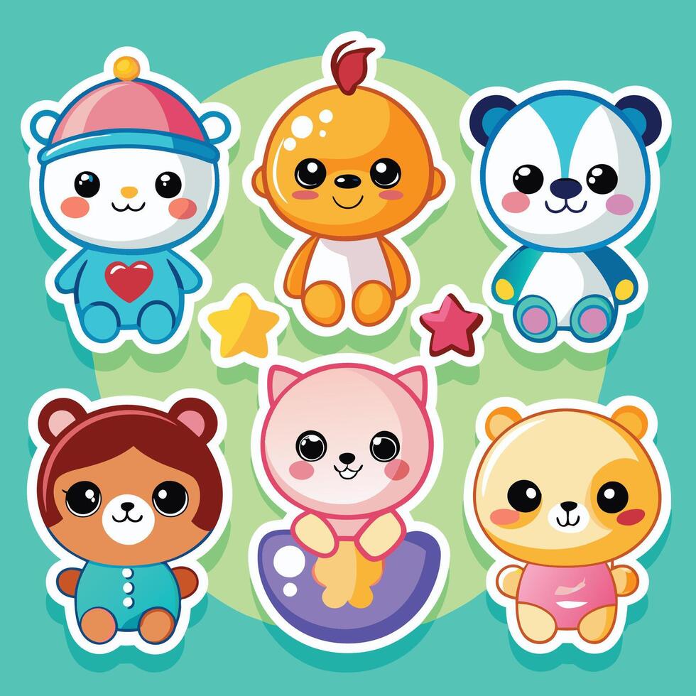 set of cute cartoon animals illustration vector