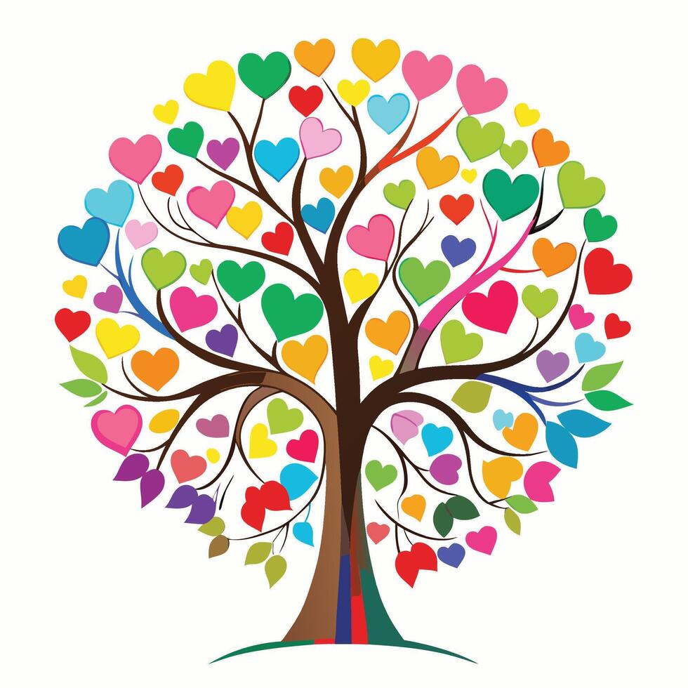a colorful tree with many hearts on it vector