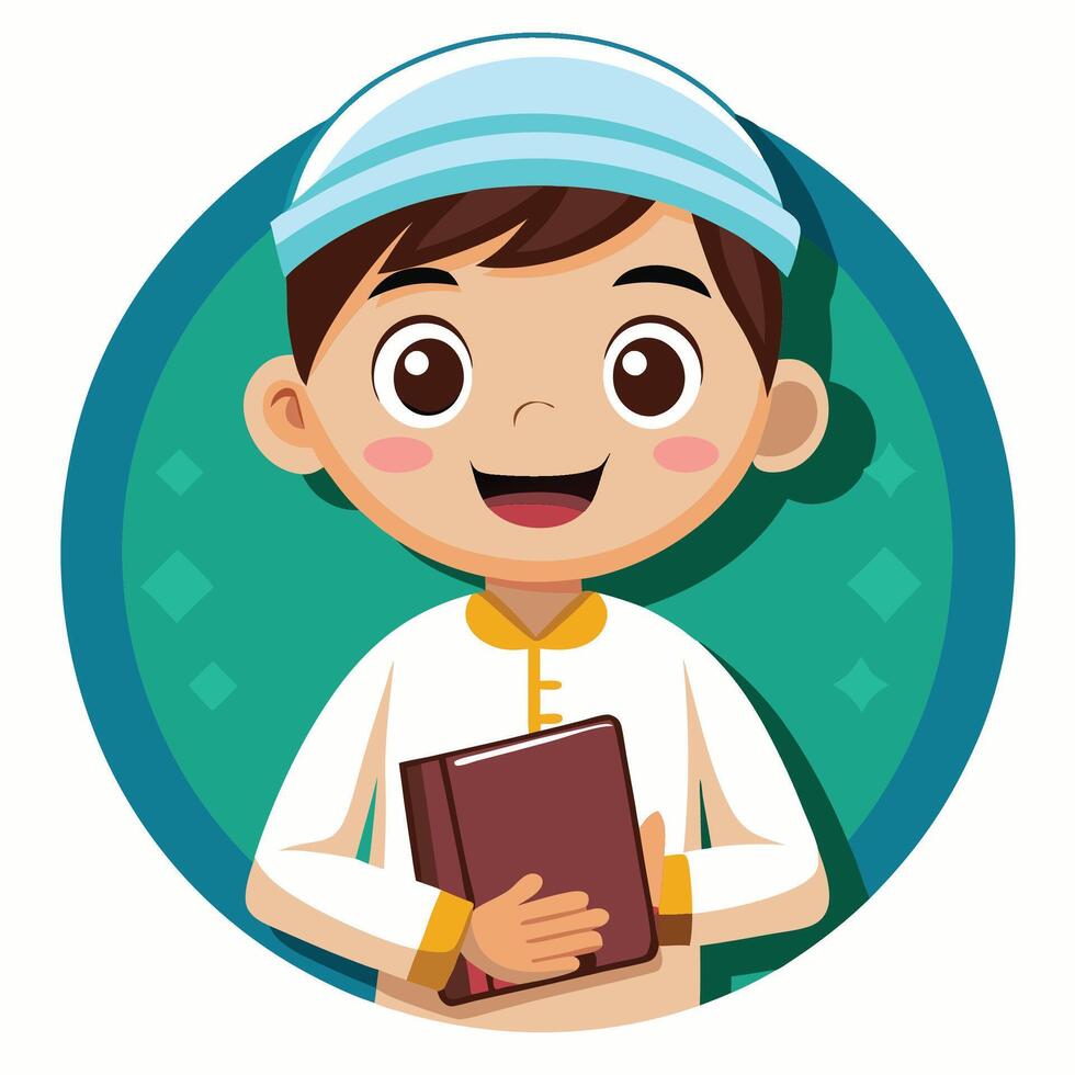 a cartoon boy in a white hat holding a book vector