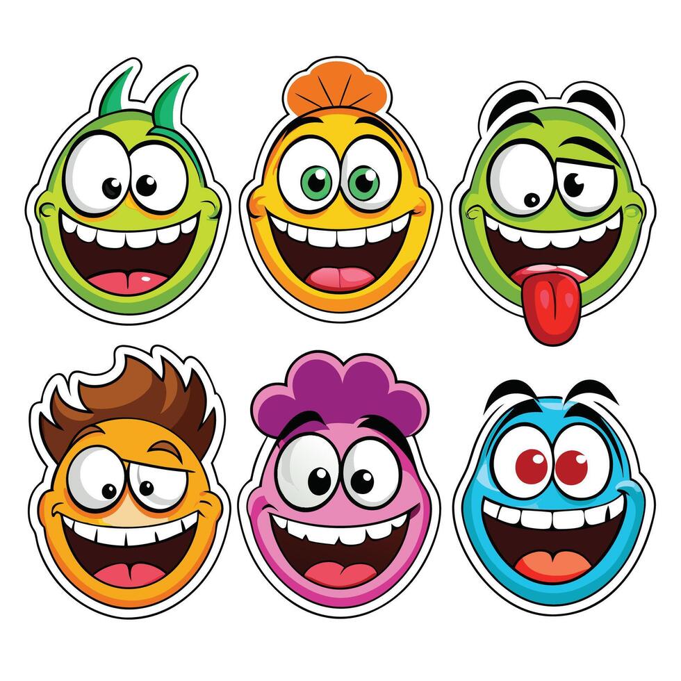 cartoon smiley faces with different expressions vector