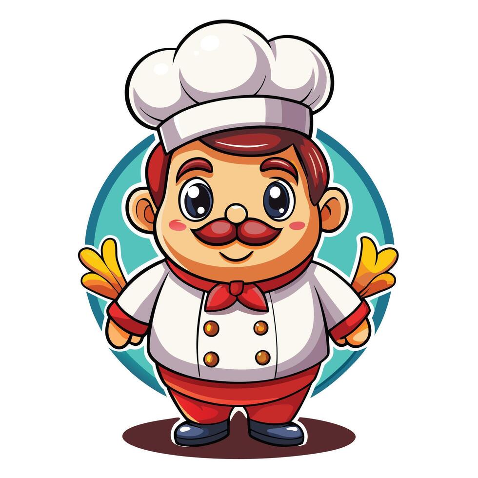 cartoon chef with mustache and hat illustration vector