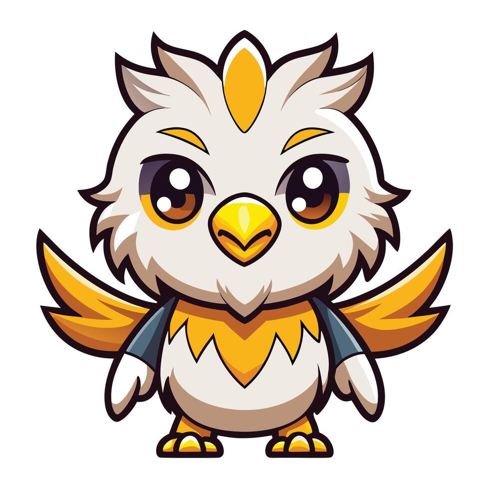 a cartoon white owl with yellow wings vector