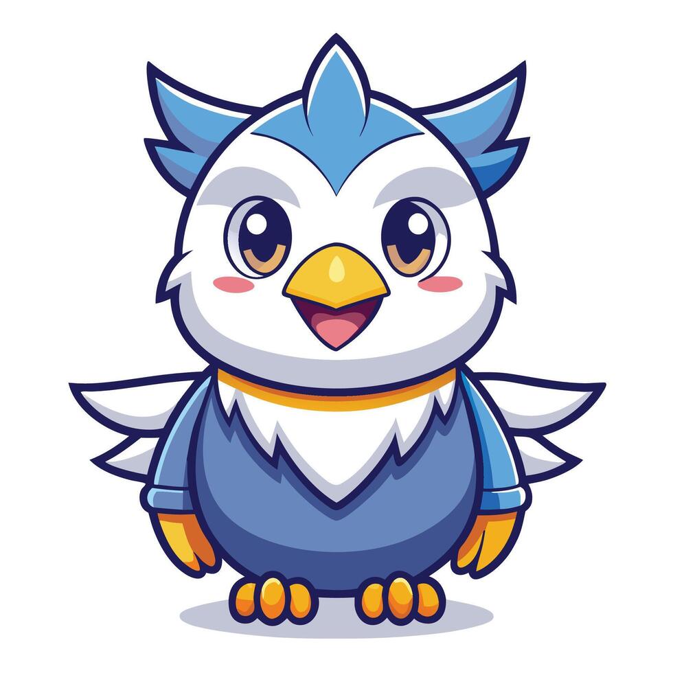 a cartoon blue and white bird with big eyes vector