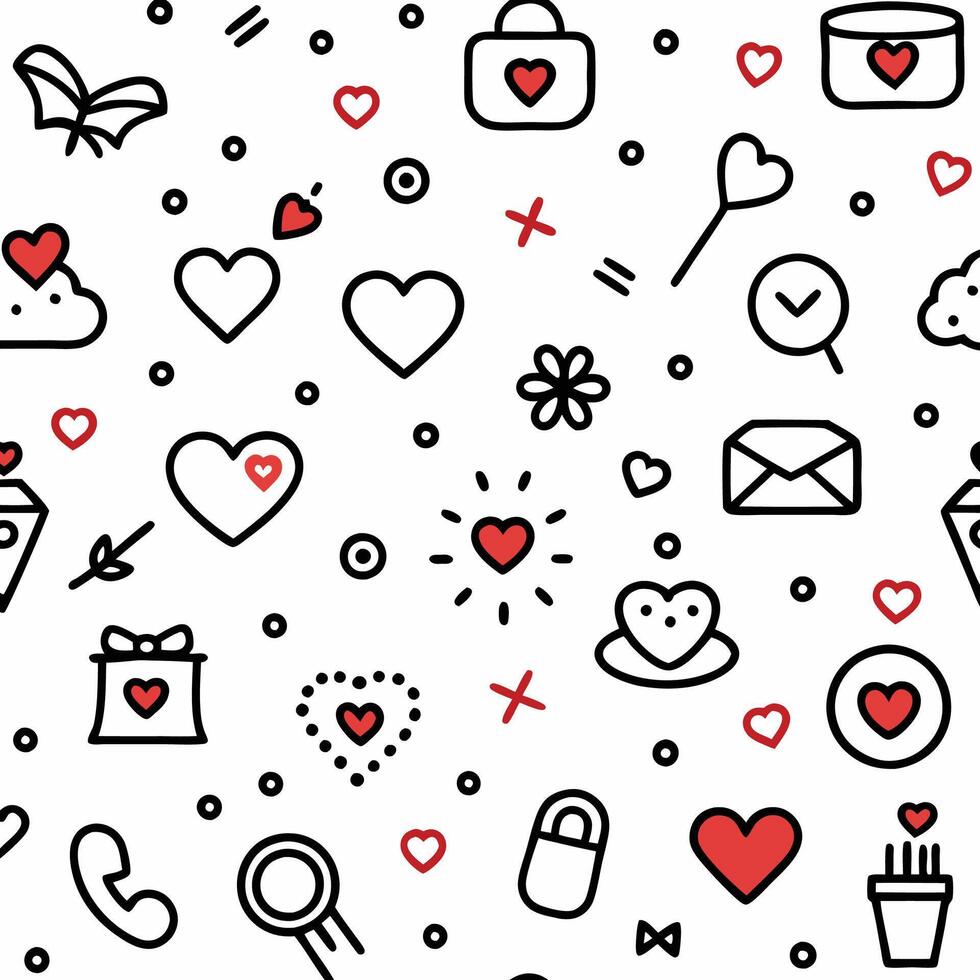 seamless valentine's day pattern with hearts and other symbols vector