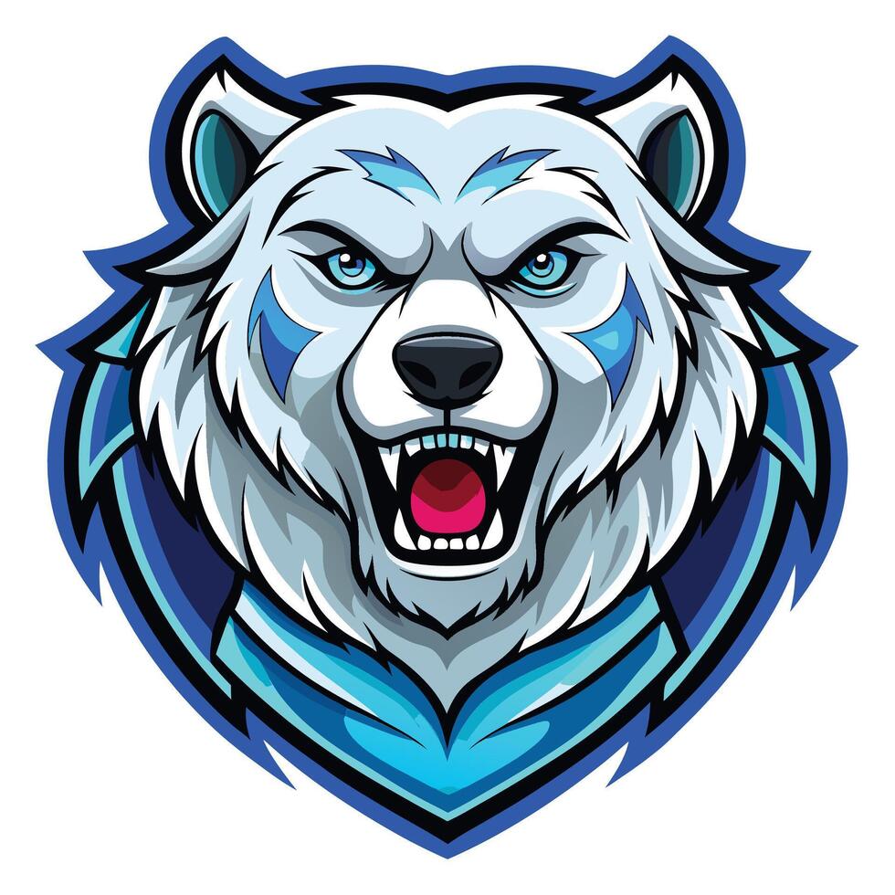 the head of a polar bear with blue eyes vector
