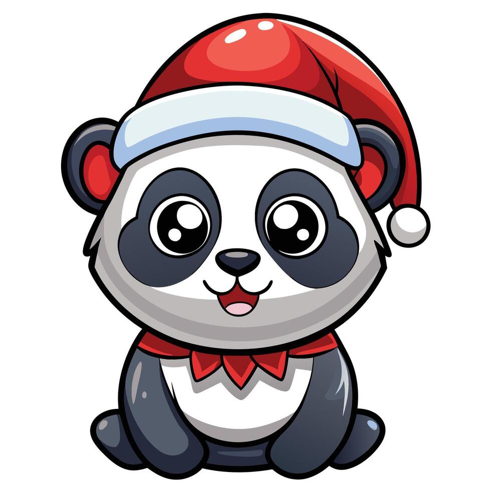 a cartoon panda wearing a santa hat vector