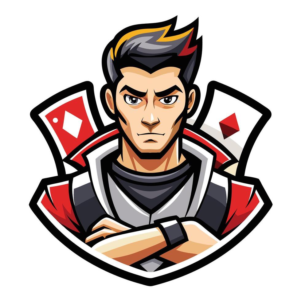 a man with a poker face and two cards vector