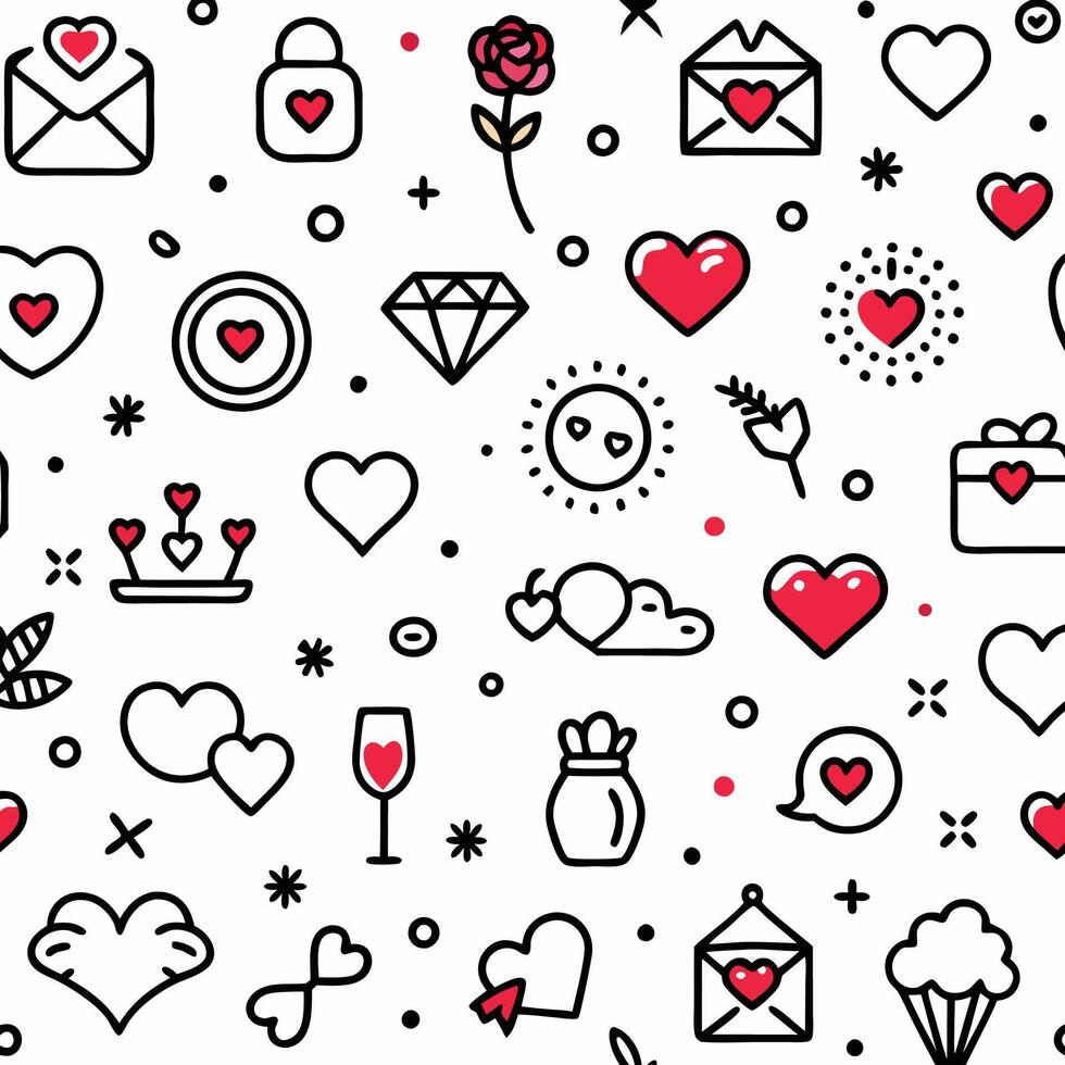 valentine's day seamless pattern with hearts and other symbols vector