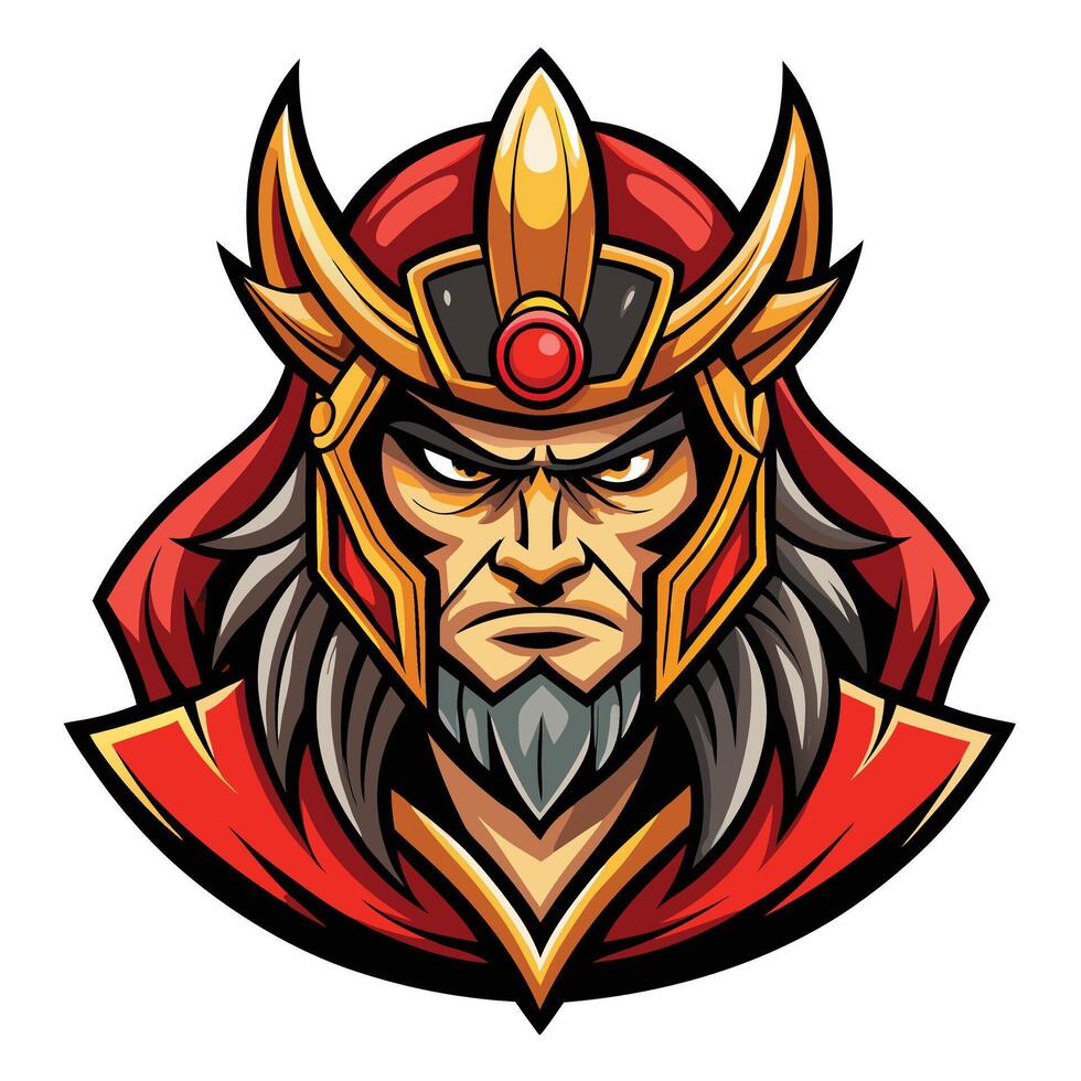 the chinese warrior head with a red beard vector