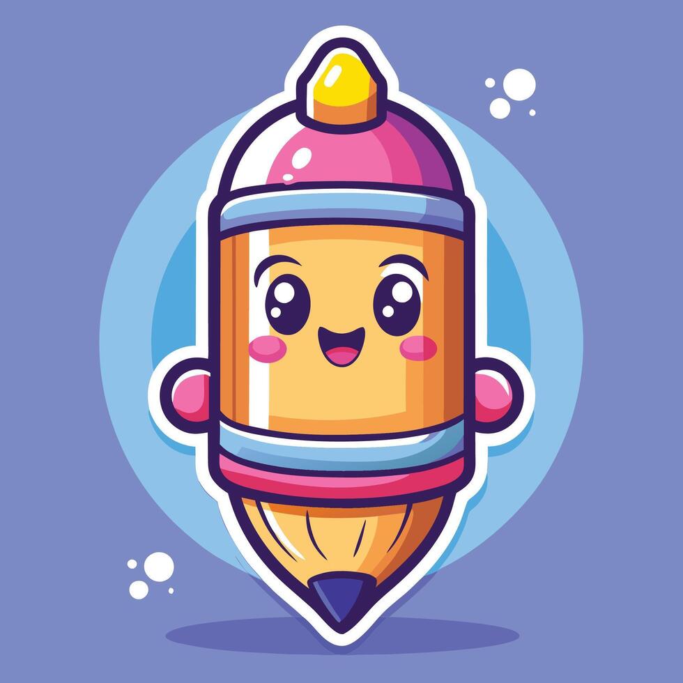 cute pencil character with happy face illustration vector
