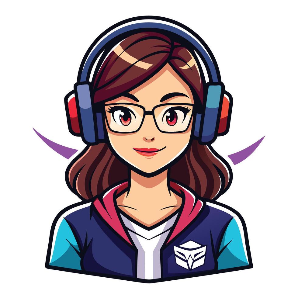 a girl wearing headphones and glasses vector