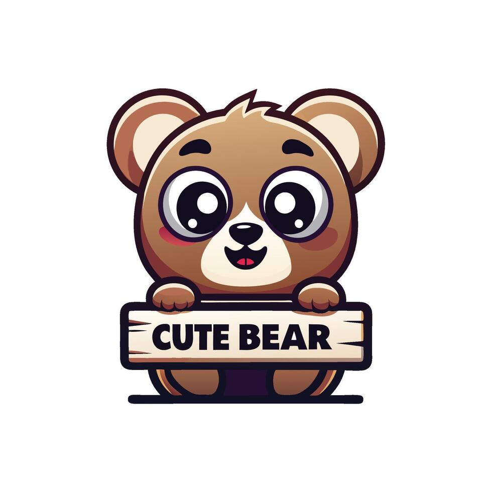 a cute bear holding a sign that says cute bear vector