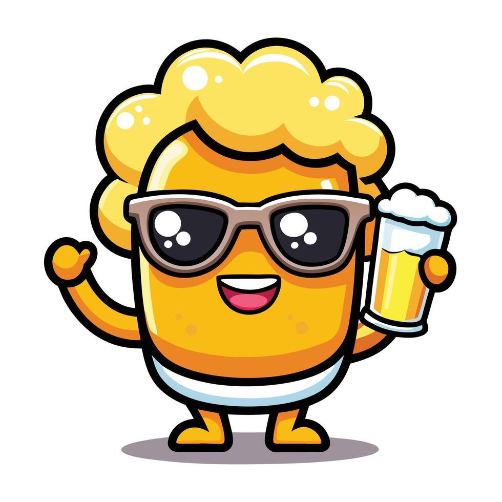 a cartoon character of a beer with sunglasses vector