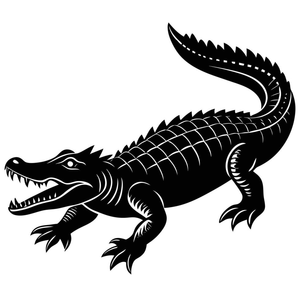 a black and white illustration of an alligator vector