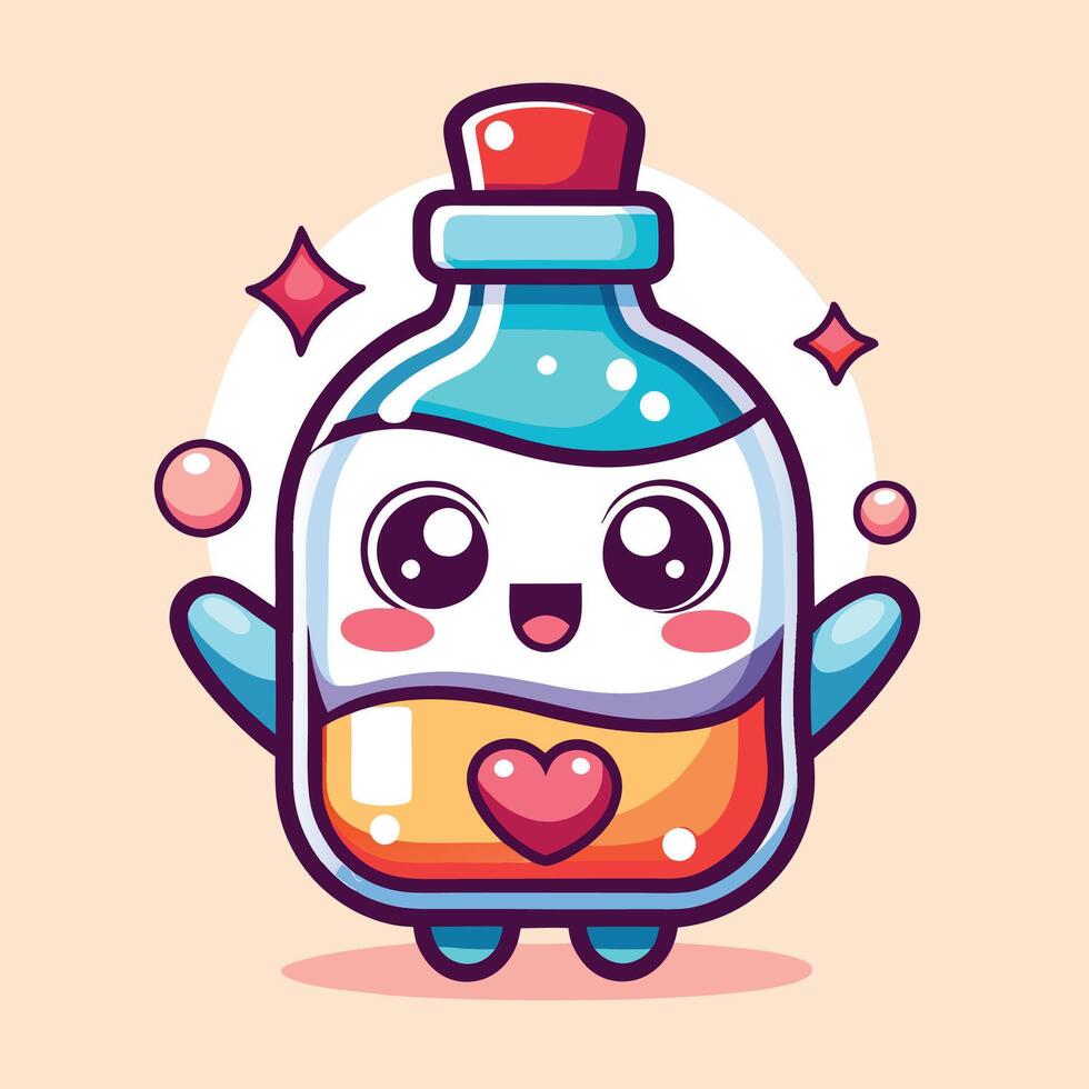 a cute cartoon bottle with a heart and a smile vector
