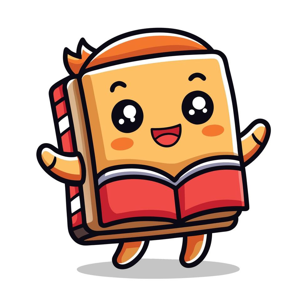 a cartoon book character running and holding a book vector