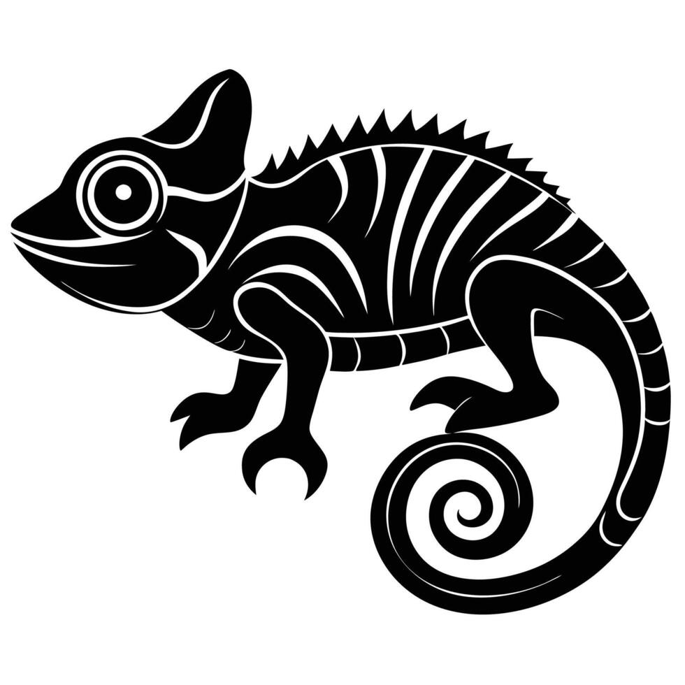 chameleon black and white illustration vector