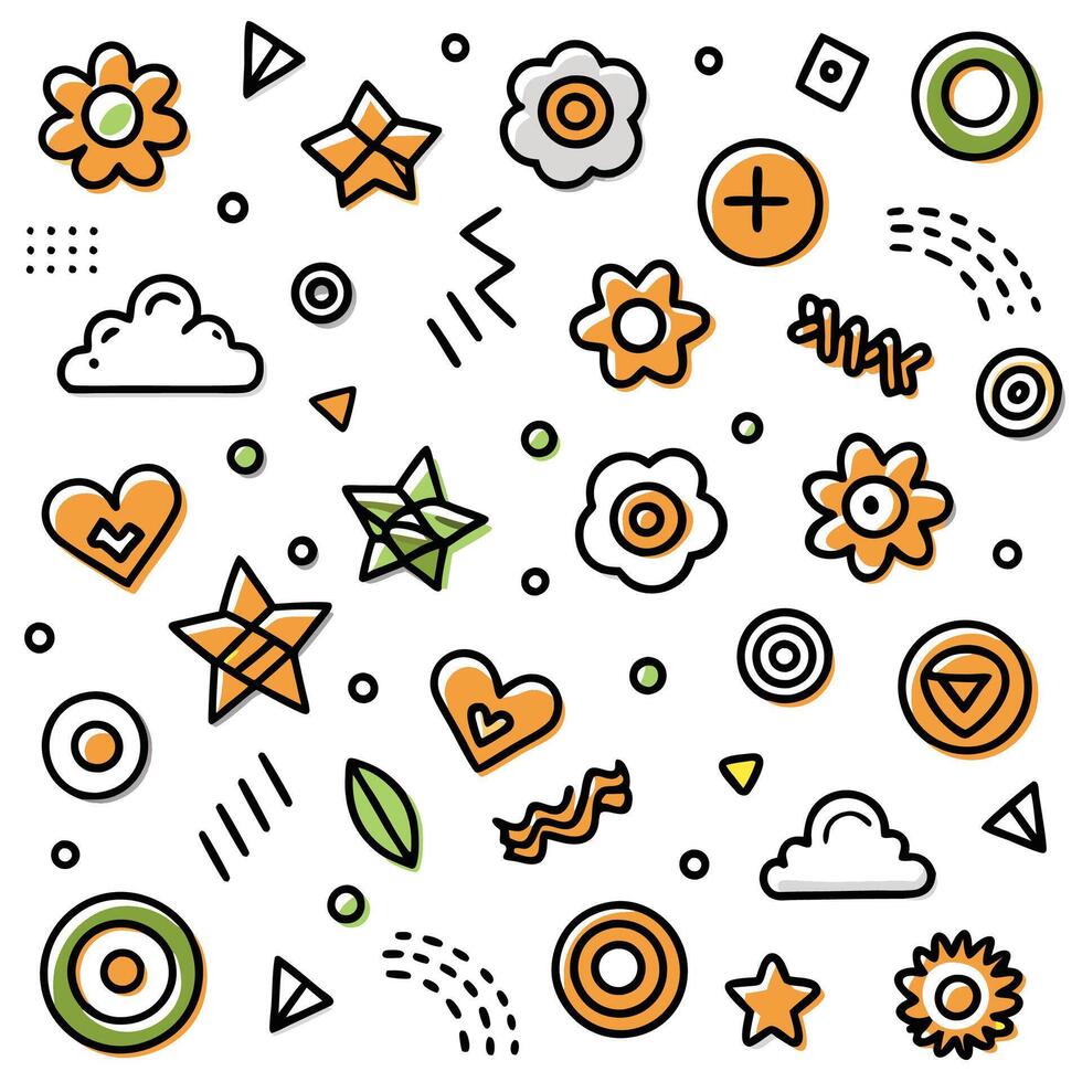 a colorful pattern with various shapes and flowers vector