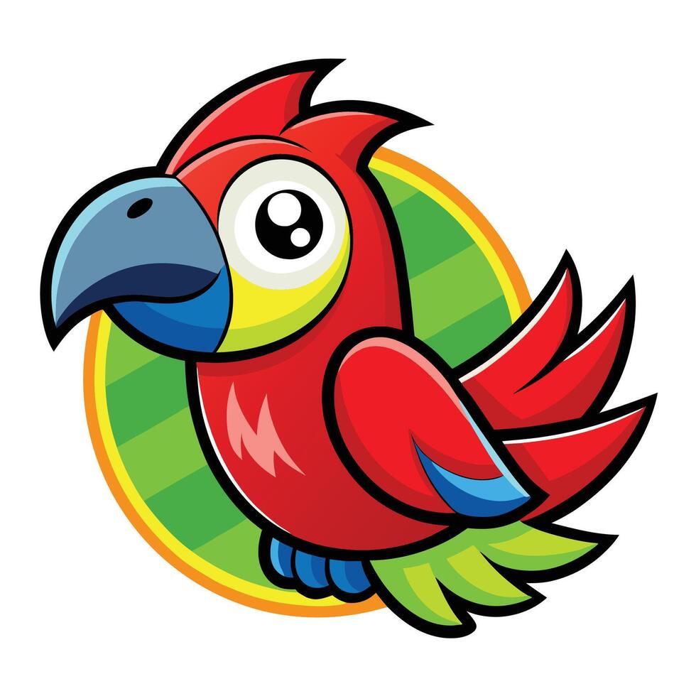 a cartoon red parrot with a green beak vector