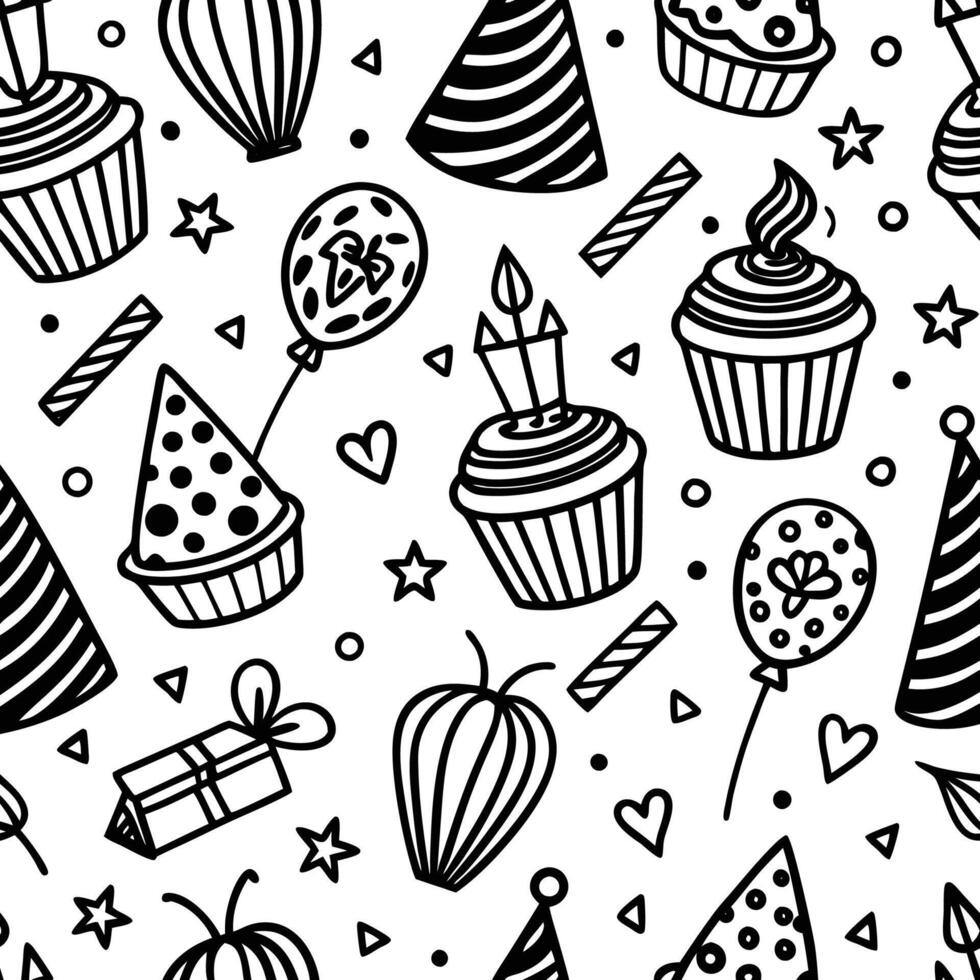 seamless pattern with birthday party items vector