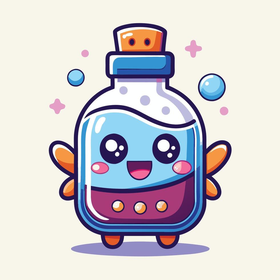 a cartoon character with a bottle of liquid vector