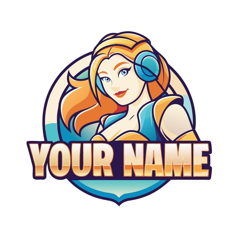 a girl with headphones and a name on the logo vector