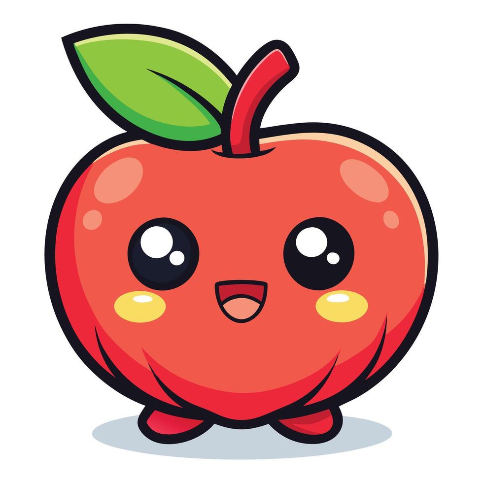 a cartoon red apple with a green leaf vector