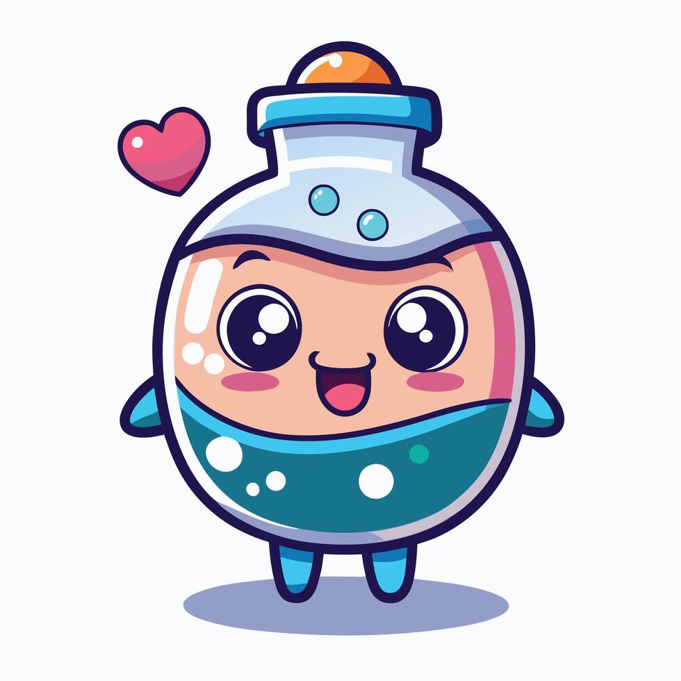 cute cartoon bottle with heart and bubbles vector