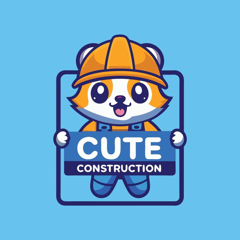 cute construction logo with a cartoon bear vector