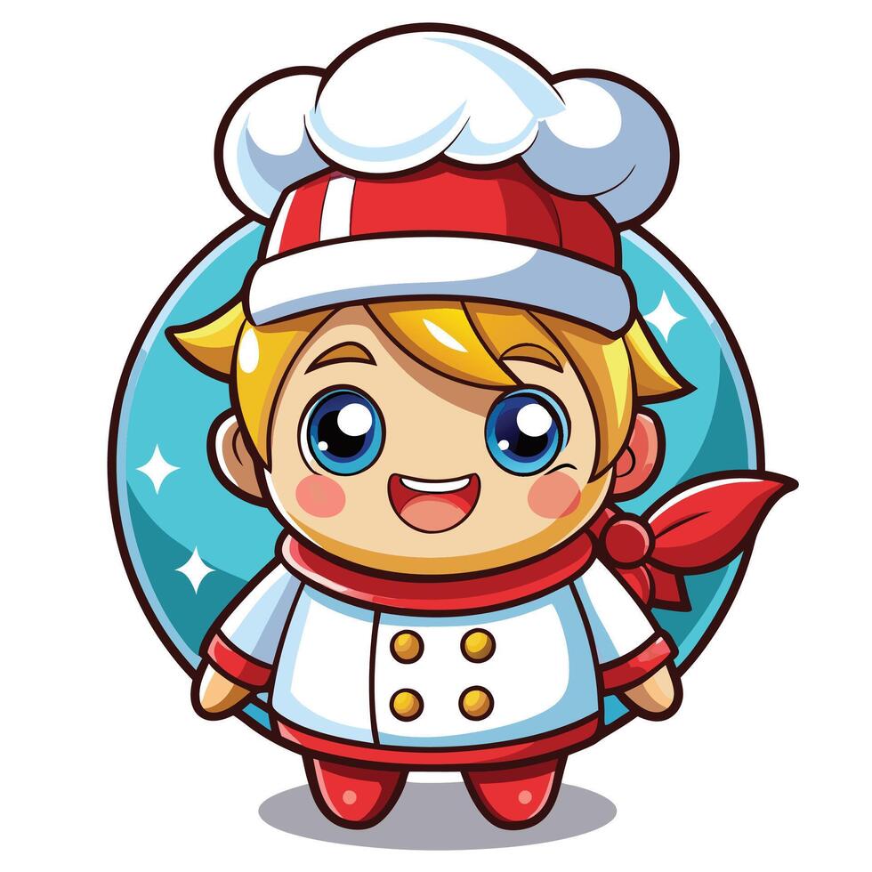 a cartoon chef character with a red hat and a red scarf vector