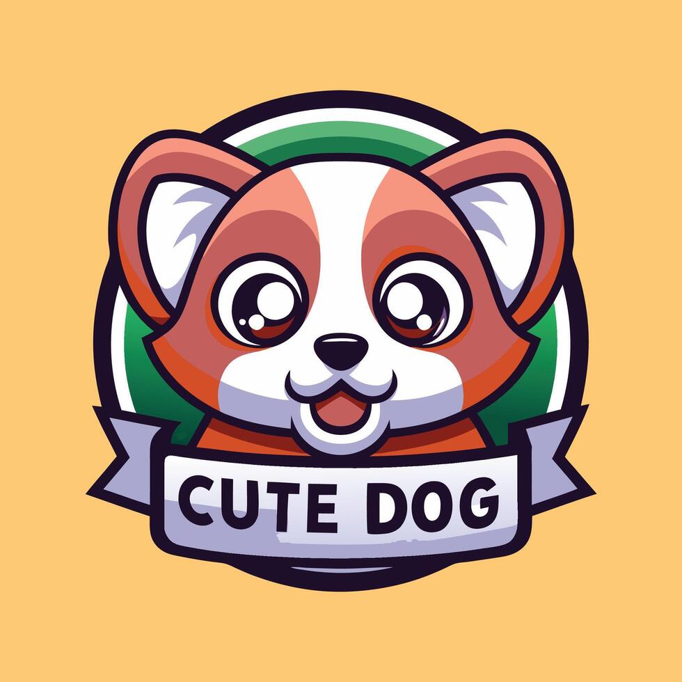a cute dog logo with a ribbon around it vector