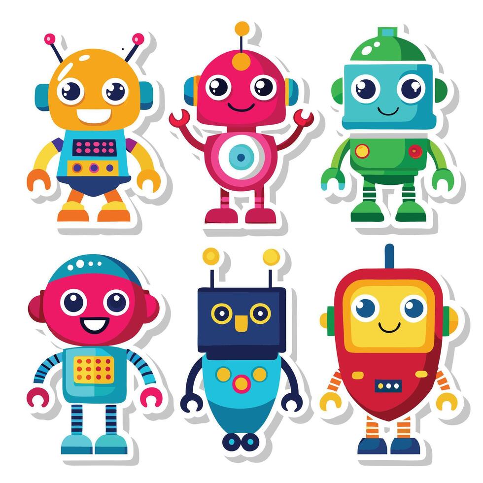 set of cute robots illustration vector